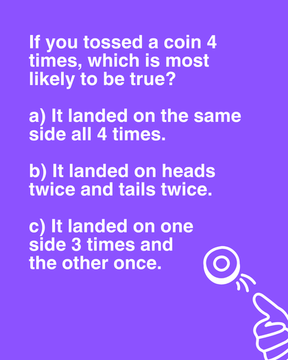 Can you solve the coin flip puzzle? If you toss a coin 4 times, what is the most likely split between heads and tails?