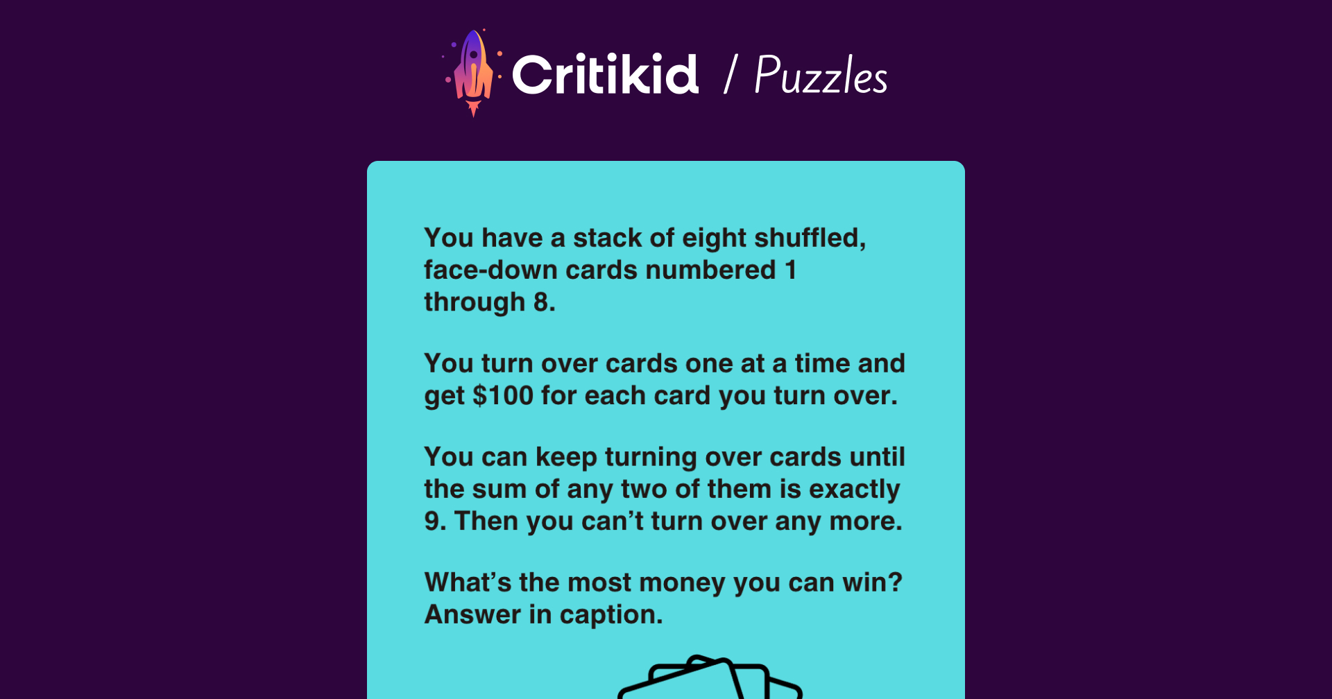 Money Cards Puzzle - Critical Thinking Brainteaser - Critikid